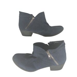 American Rag Navy Blue Suede Perforated Ankle Boots Side Zip Women's Size 8M